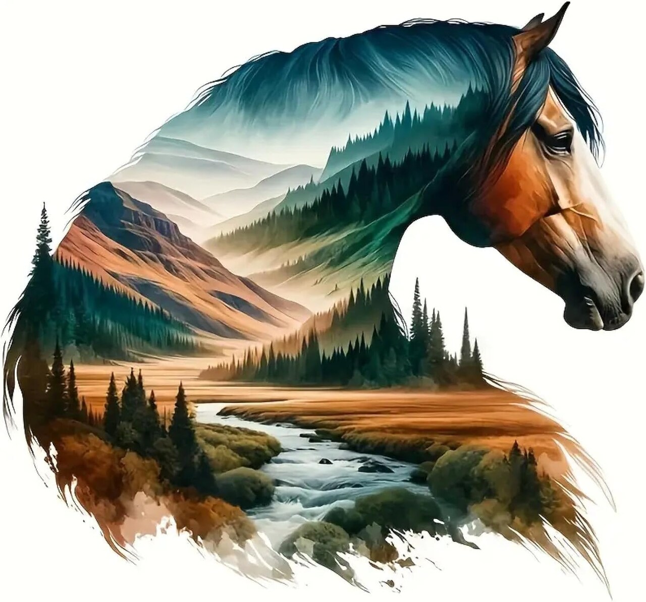 Horse Diamond Art Painting Kits for Adults – 5D Round Full Drill Mountain Road Horse Head Diamond Painting, DIY Gem Art Craft for Home Wall Decoration Gifts, 12×12 Inch